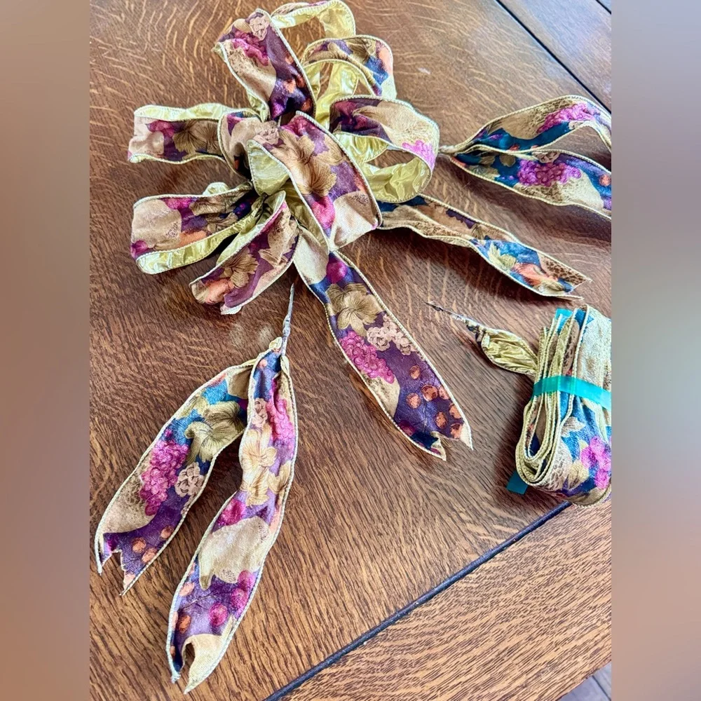 CUSTOM Gold Plum Floral Wired Bow Ribbon Set Floral Arrangement Gift Bows Wreath